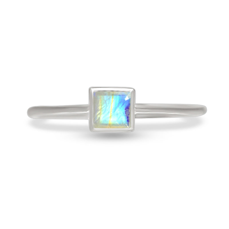 4*4 MM Square - Rainbow Moonstone Faceted Ring - CB-R824RM Catalogue