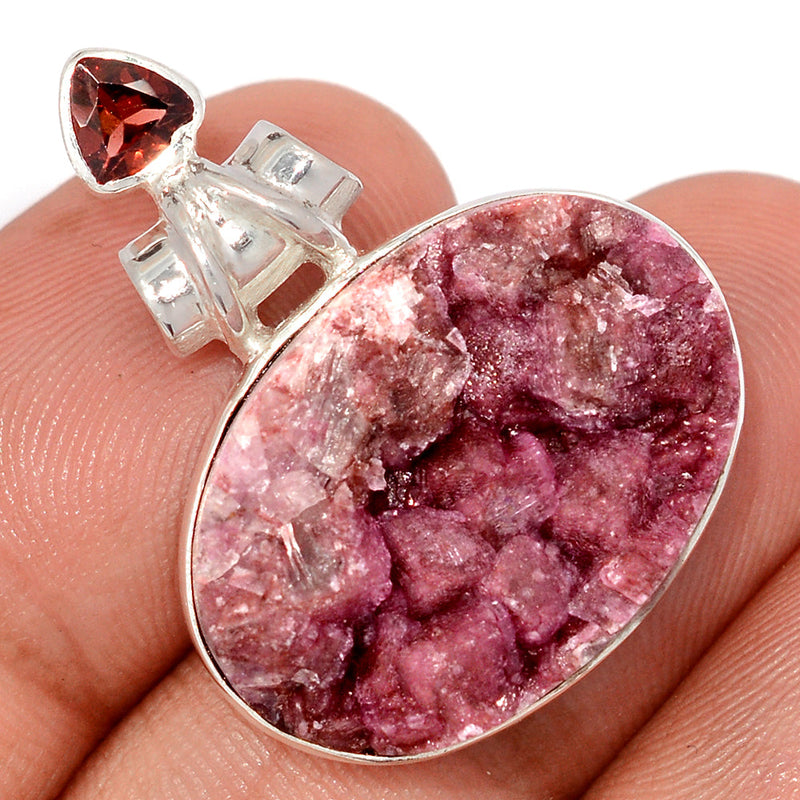 1.2" Cobalt Druzy & Garnet Faceted Pendants - CBDP548