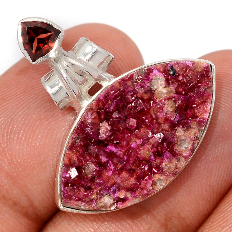 1.1" Cobalt Druzy & Garnet Faceted Pendants - CBDP550