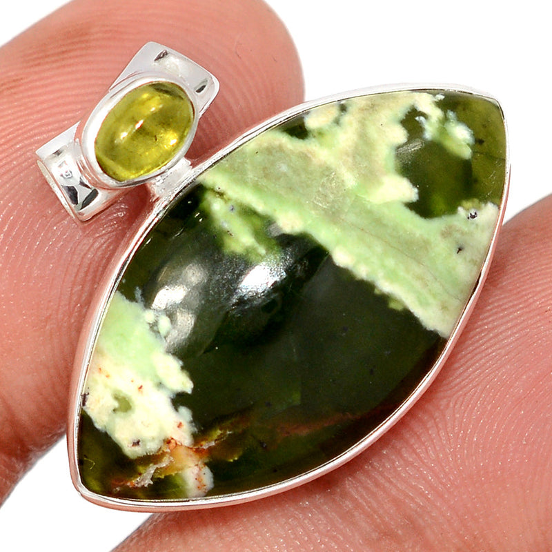 1" Chrome Chalcedony & Peridot Cabochon Pendants - CCDP303