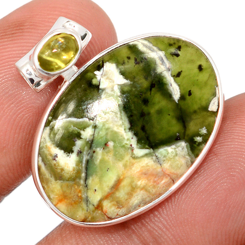 1" Chrome Chalcedony & Peridot Cabochon Pendants - CCDP304