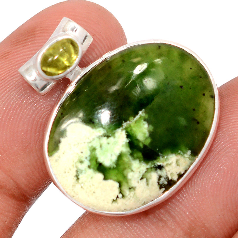 1" Chrome Chalcedony & Peridot Cabochon Pendants - CCDP307