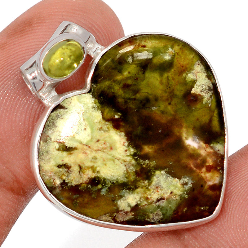 1.2" Heart - Chrome Chalcedony & Peridot Cabochon Pendants - CCDP310