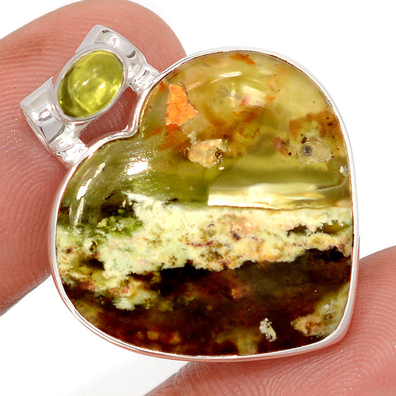 1.2" Heart - Chrome Chalcedony & Peridot Cabochon Pendants - CCDP311
