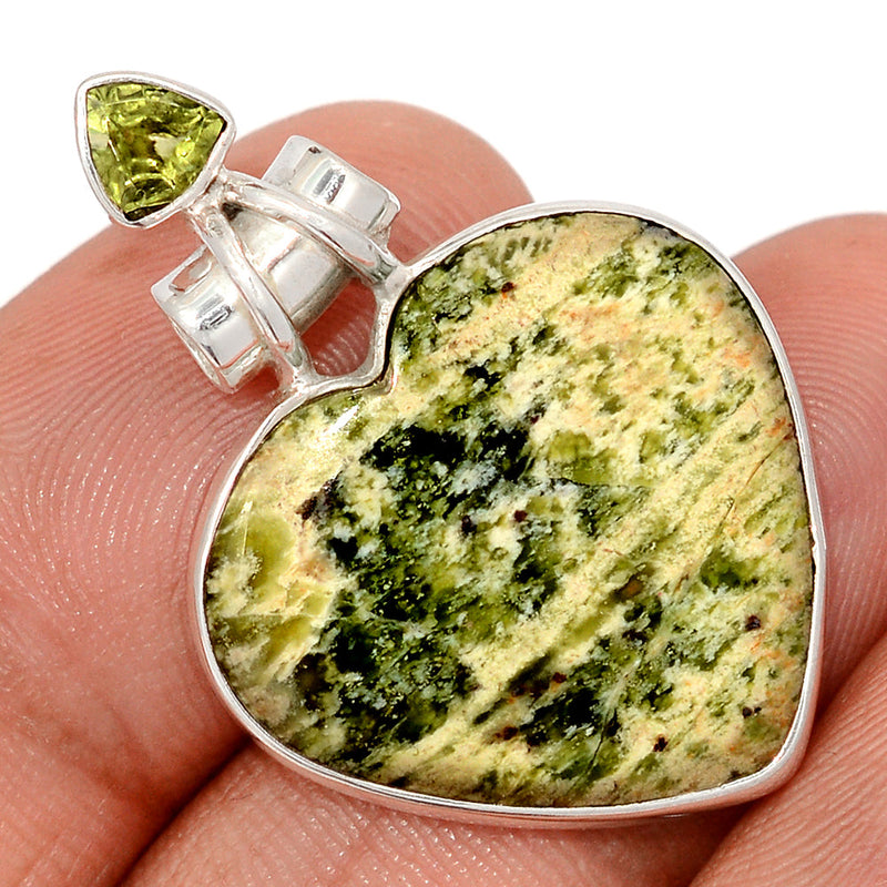 1.5" Heart - Chrome Chalcedony & Peridot Faceted Pendants - CCDP312