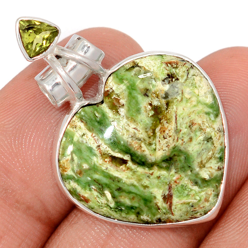 1.5" Heart - Chrome Chalcedony & Peridot Faceted Pendants - CCDP313