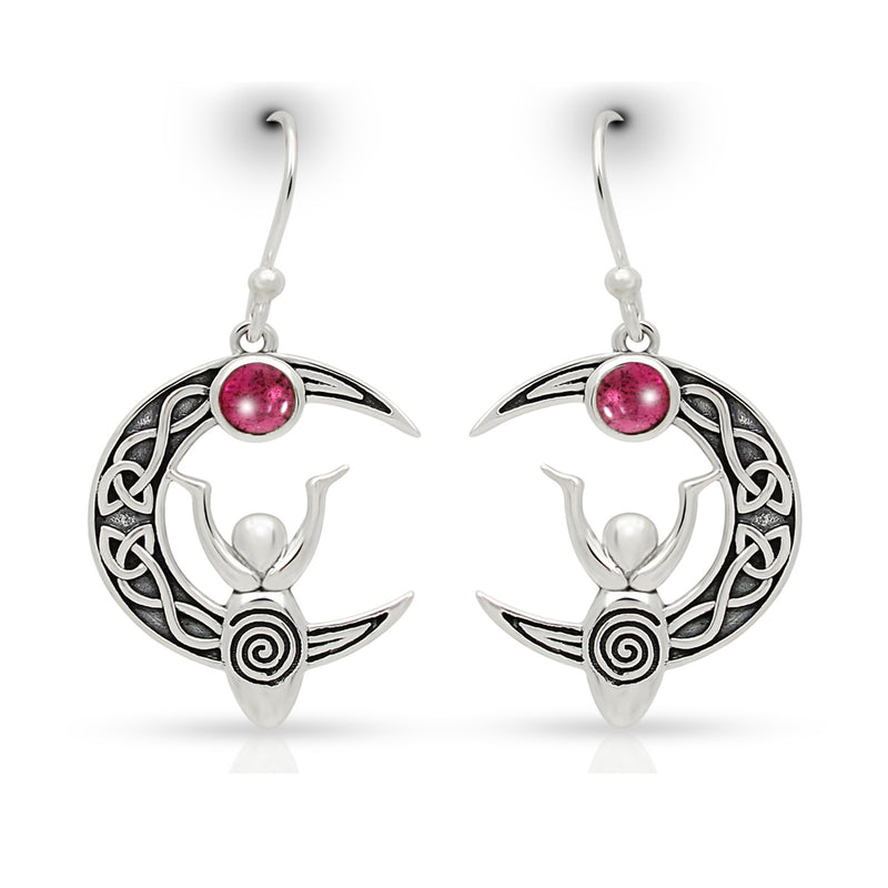 1.5" Celtic Goddess Moon - Garnet Cabochon Earrings - CCE503-GC Catalogue