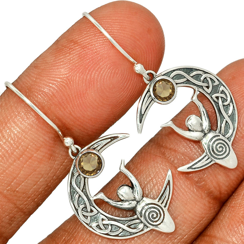 4*4 MM Round - Celtic Goddess Moon - Smokey Quartz Earrings - CCE503-SQ