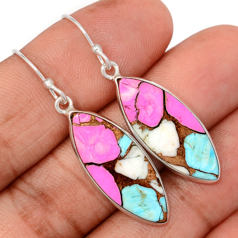 1.7" Cotton Candy Dahlia Turquoise Earrings - CCTE12