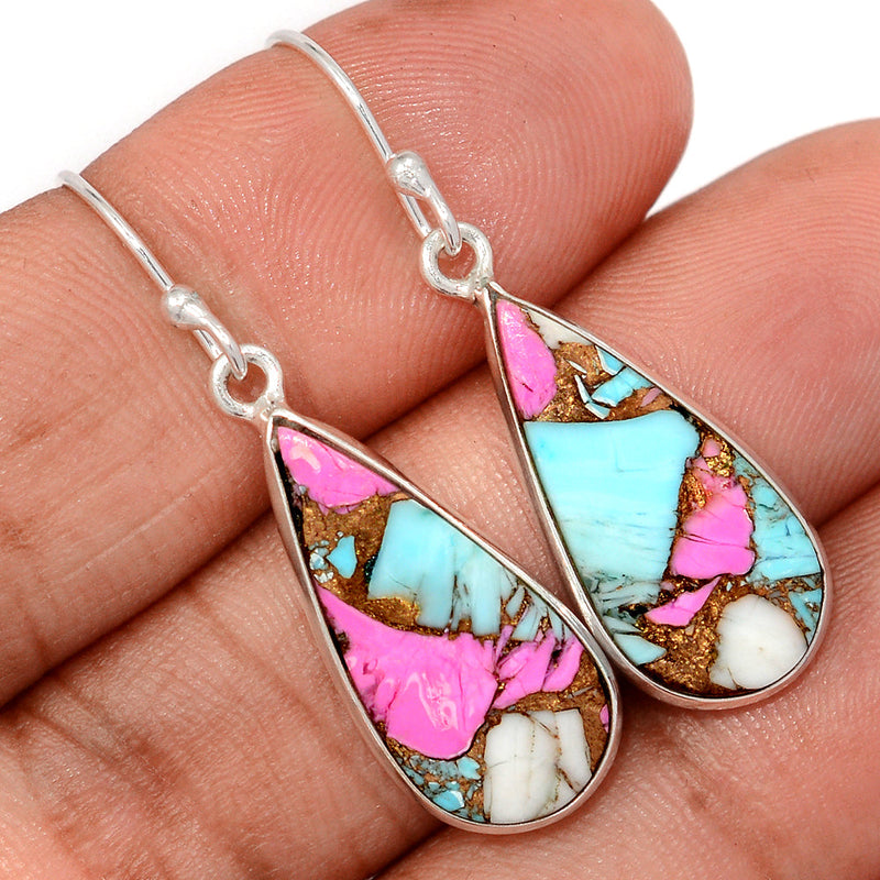 1.6" Cotton Candy Dahlia Turquoise Earrings - CCTE14