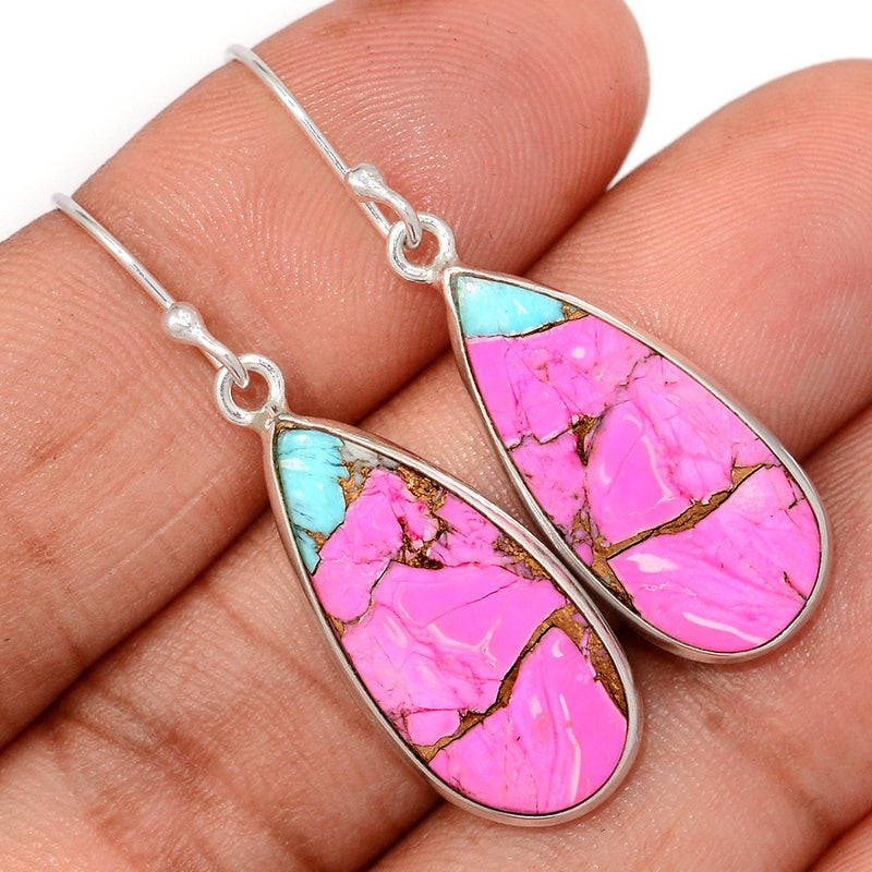 1.6" Cotton Candy Dahlia Turquoise Earrings - CCTE16