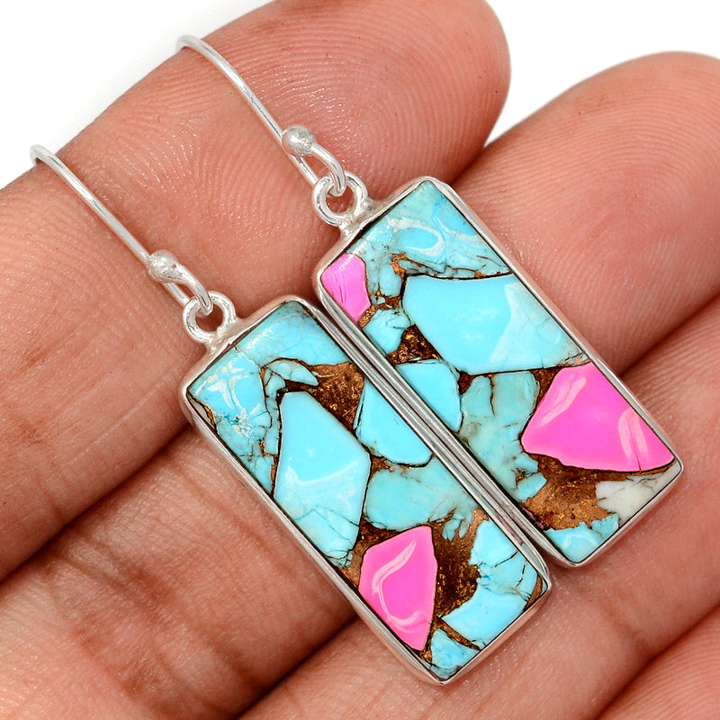 1.7" Cotton Candy Dahlia Turquoise Earrings - CCTE17