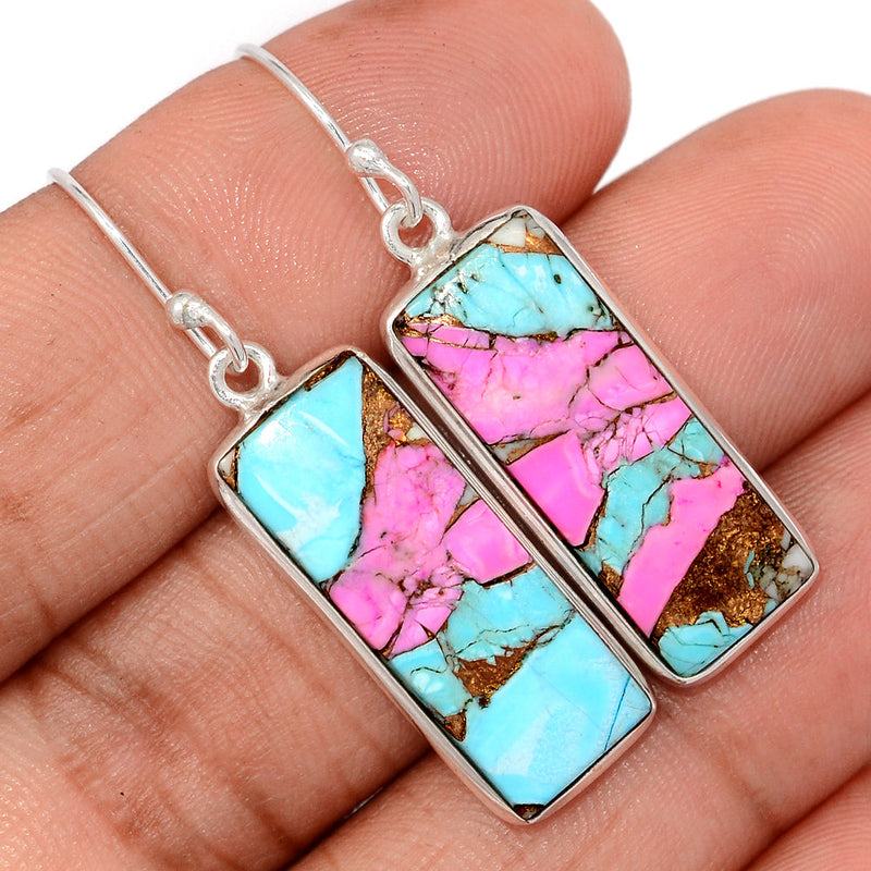 1.7" Cotton Candy Dahlia Turquoise Earrings - CCTE27
