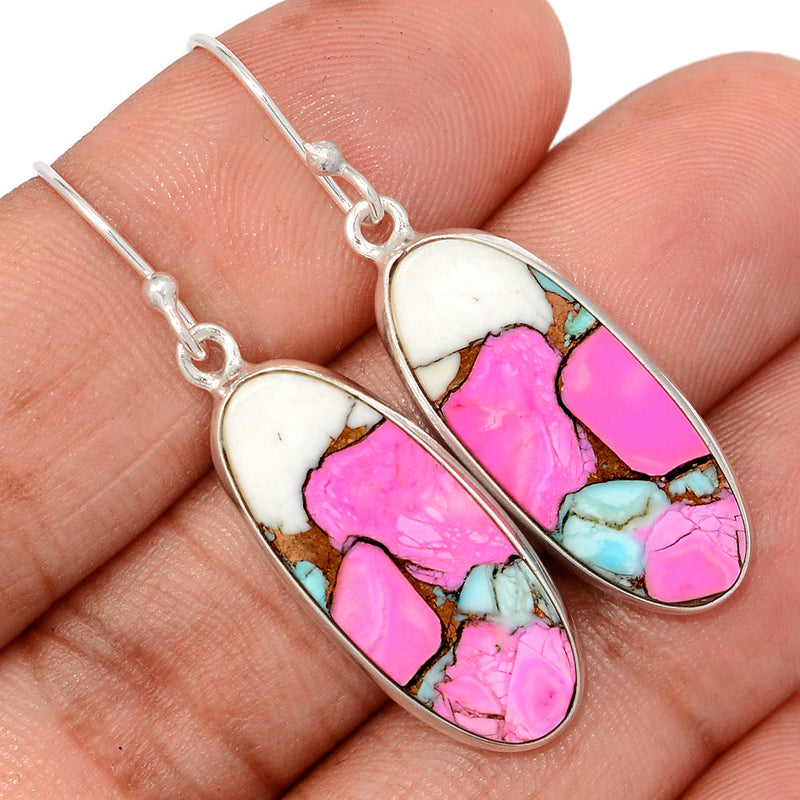 1.7" Cotton Candy Dahlia Turquoise Earrings - CCTE33
