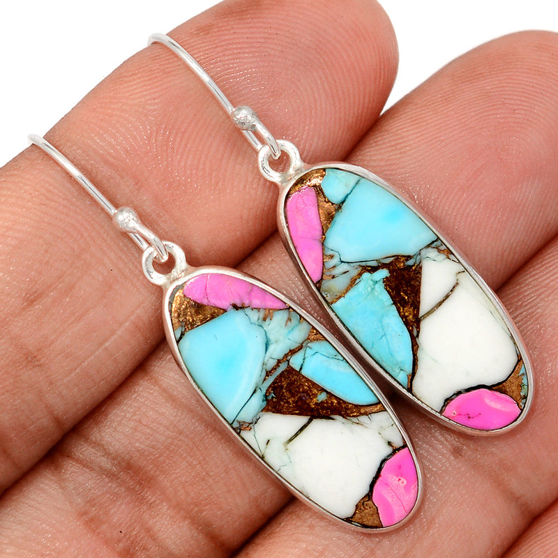 1.7" Cotton Candy Dahlia Turquoise Earrings - CCTE37