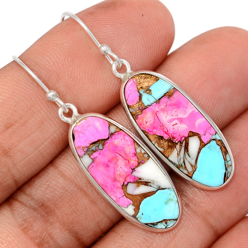 1.7" Cotton Candy Dahlia Turquoise Earrings - CCTE3