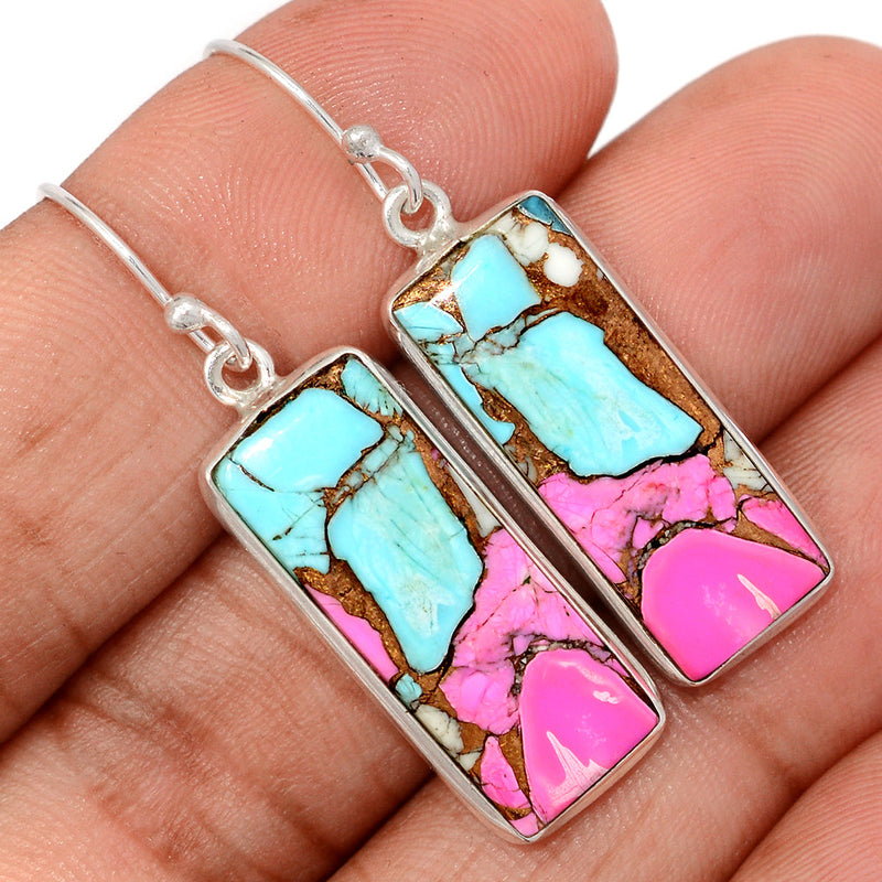 1.7" Cotton Candy Dahlia Turquoise Earrings - CCTE5