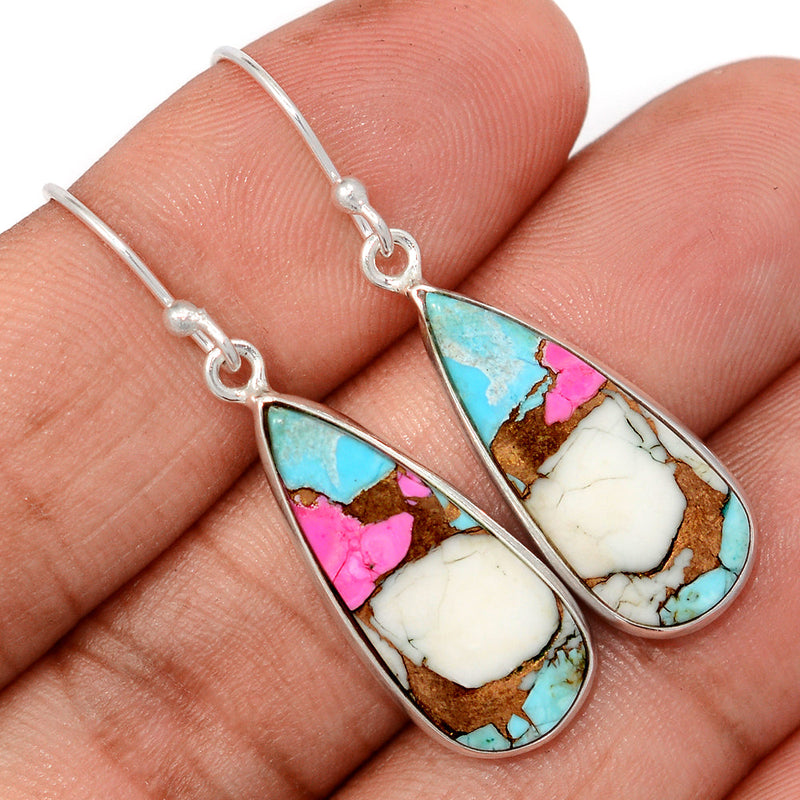 1.6" Cotton Candy Dahlia Turquoise Earrings - CCTE6