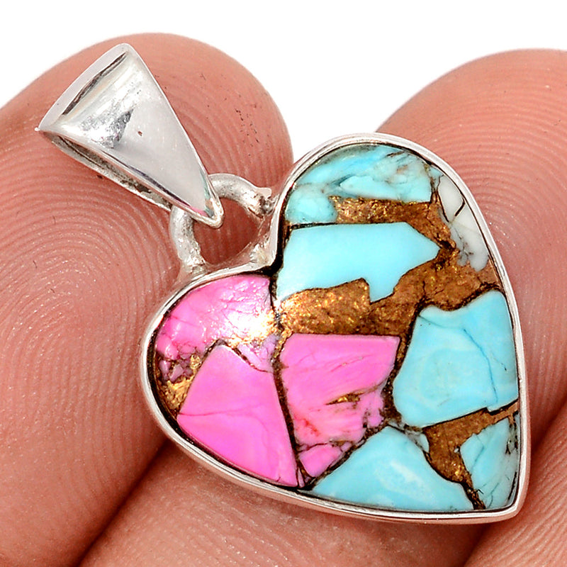 1.1" Heart - Cotton Candy Dahlia Turquoise Pendants - CCTP21