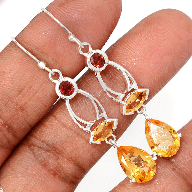 2.1" Claw - Citrine & Garnet Faceted Earrings - CITE1891
