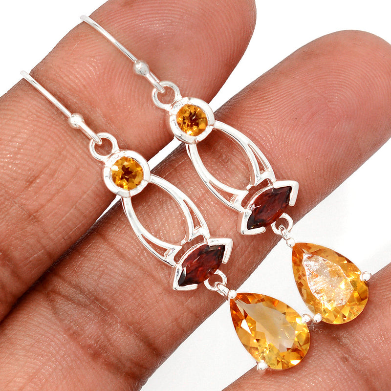 2.1" Claw - Citrine & Garnet Faceted Earrings - CITE1892