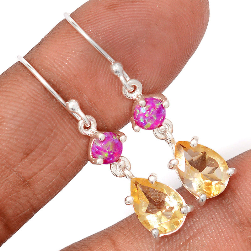 1.5" Claw - Citrine & Lab Grown Fire Opal Earrings - CITE1893