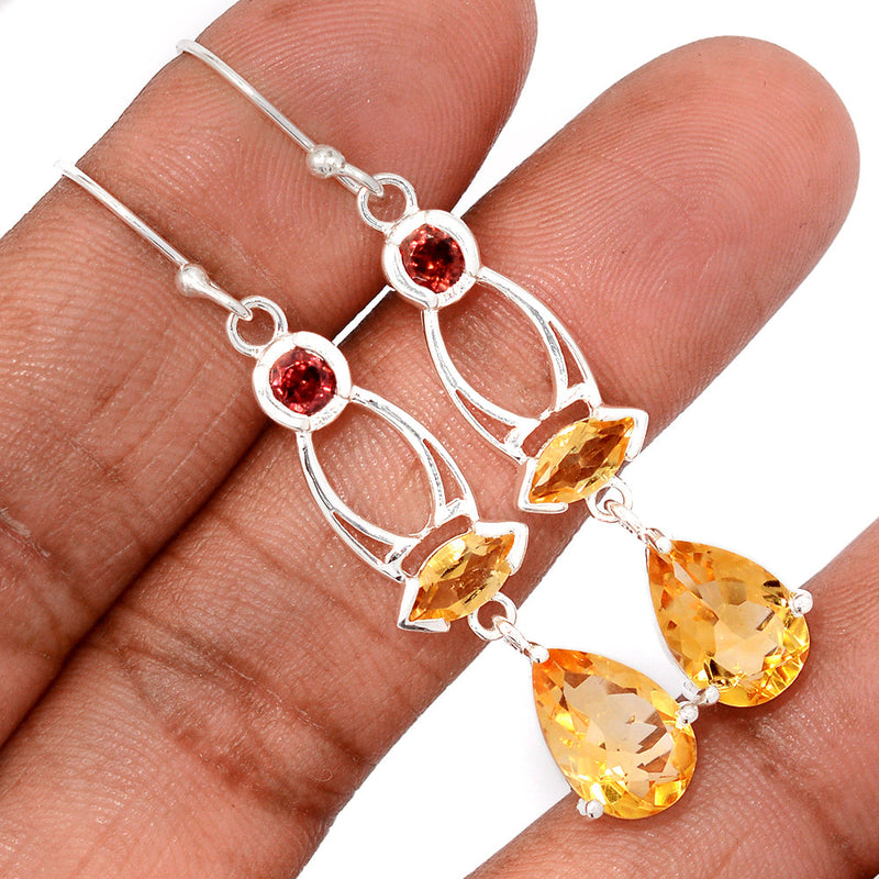 2.1" Claw - Citrine & Garnet Faceted Earrings - CITE1895