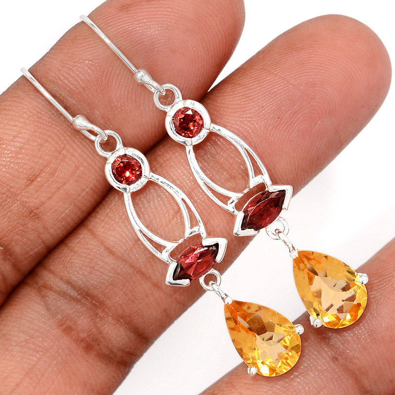 2.1" Claw - Citrine & Garnet Faceted Earrings - CITE1896