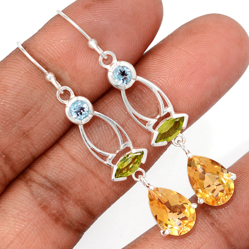 2.1" Claw - Citrine, Peridot & Blue Topaz Earrings - CITE1897