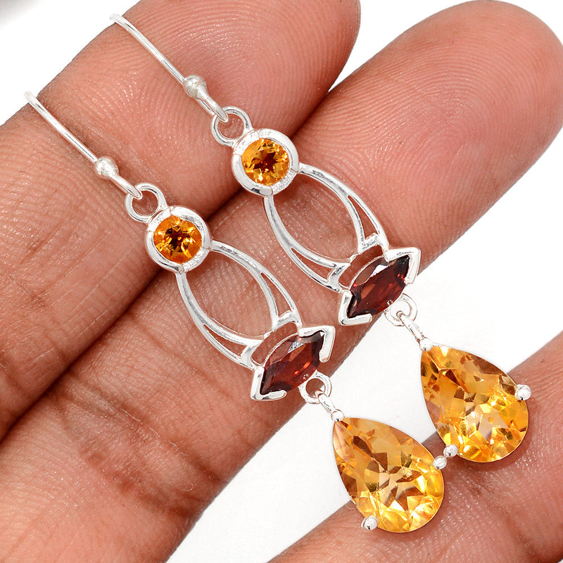 2.1" Claw - Citrine & Garnet Faceted Earrings - CITE1899