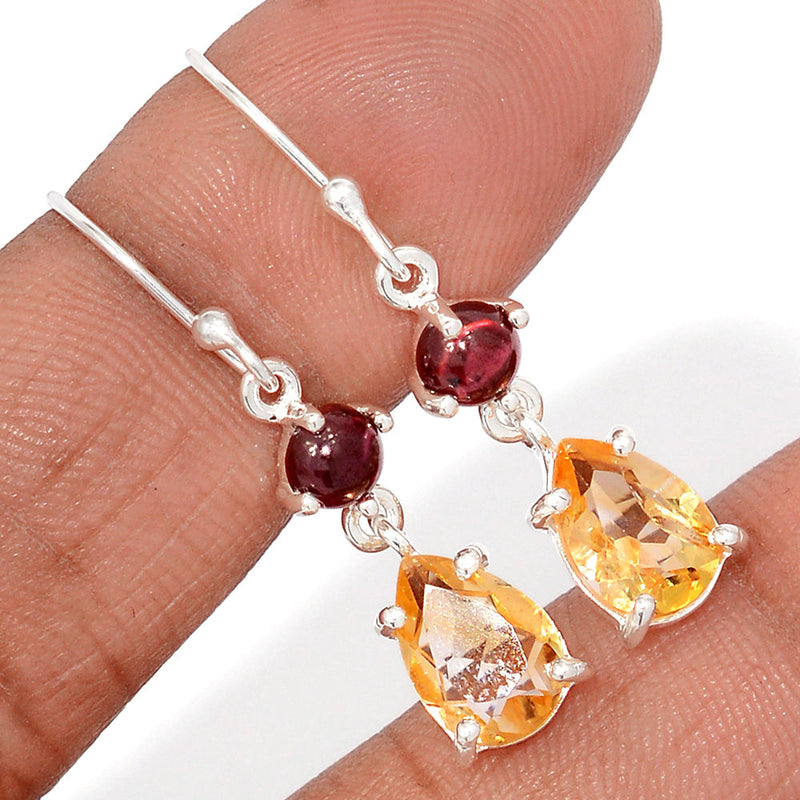 1.5" Claw - Citrine & Garnet Cabochon Earrings - CITE1901