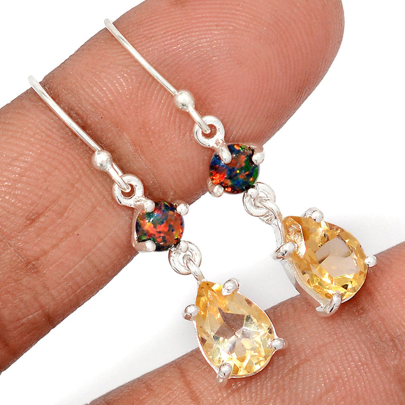 1.5" Claw - Citrine & Lab Grown Fire Opal Earrings - CITE1902