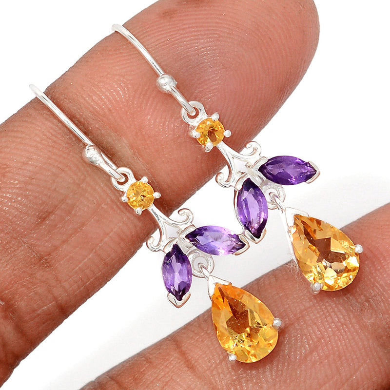 1.6" Claw - Citrine & Amethyst Faceted Earrings - CITE1903