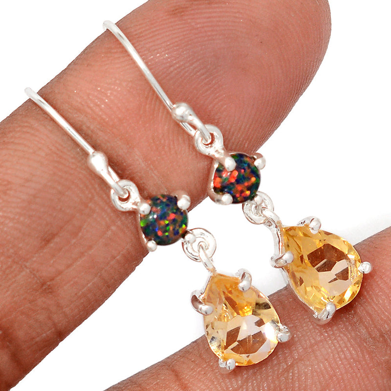 1.5" Claw - Citrine & Lab Grown Fire Opal Earrings - CITE1907