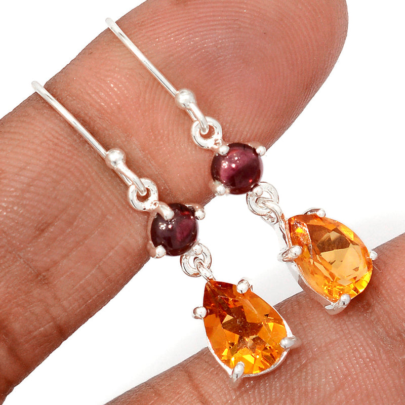 1.5" Claw - Citrine & Garnet Cabochon Earrings - CITE1908