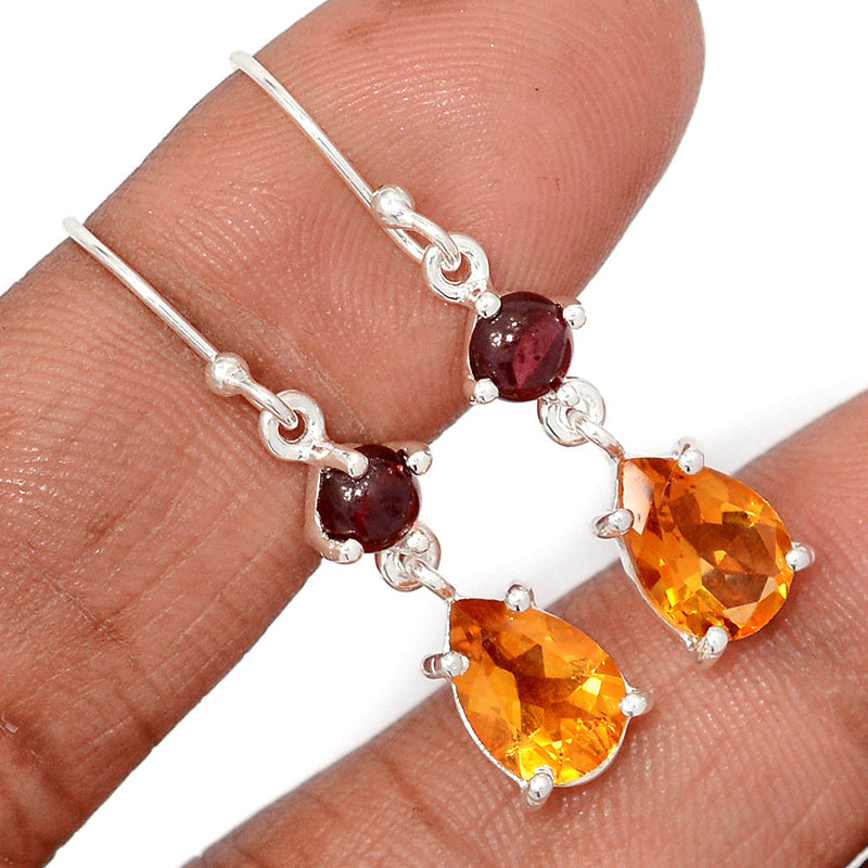 1.5" Claw - Citrine & Garnet Cabochon Earrings - CITE1909