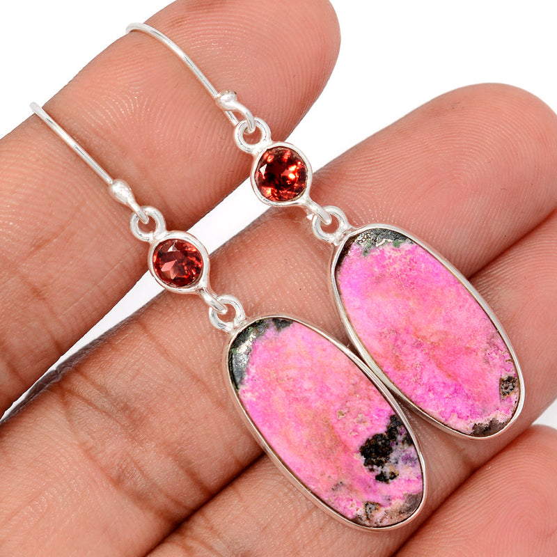 2.1" Cobalt Cabochon & Garnet Earrings - CLCE34