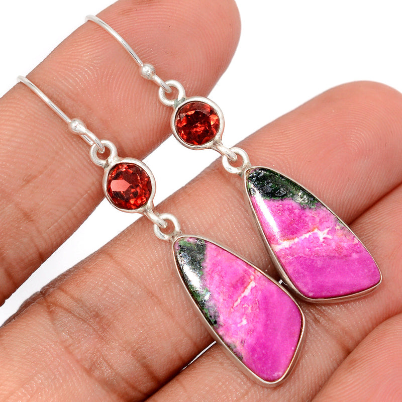 2" Cobalt Cabochon & Garnet Faceted Earrings - CLCE48