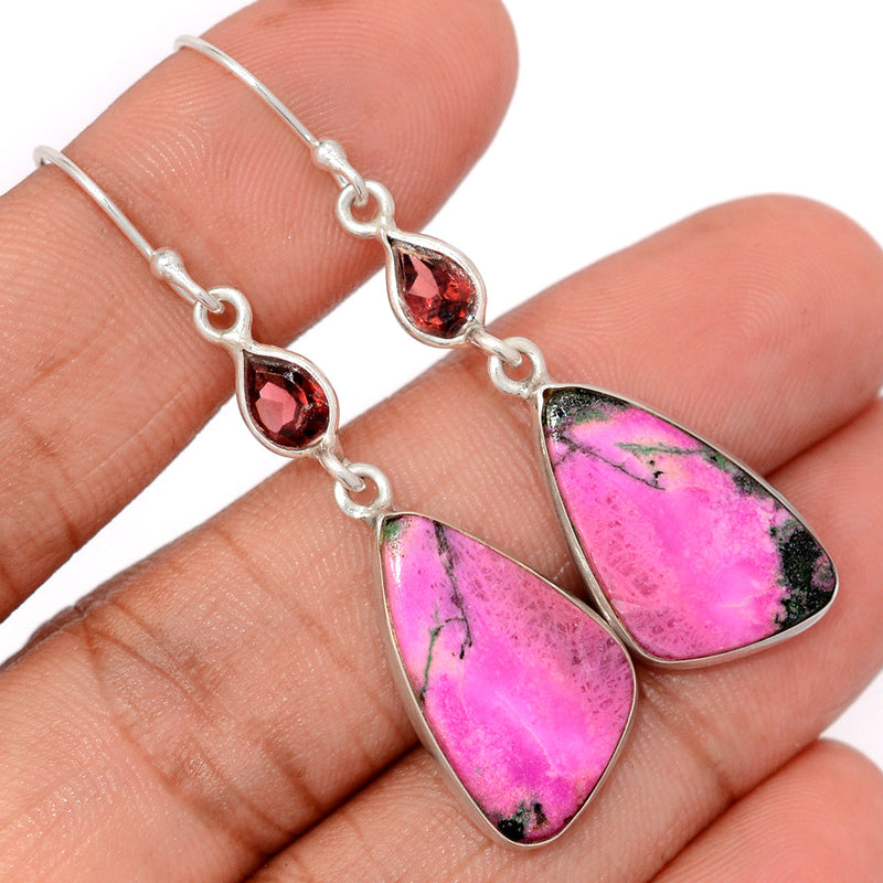 2.1" Cobalt Cabochon & Garnet Faceted Earrings - CLCE51