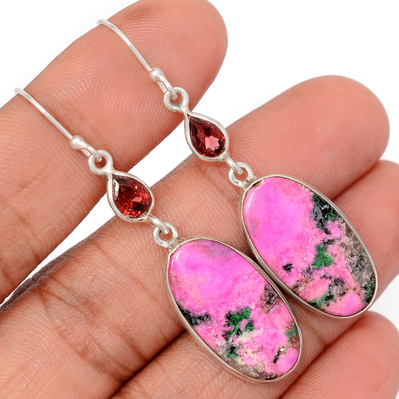 2.1" Cobalt Cabochon & Garnet Faceted Earrings - CLCE54