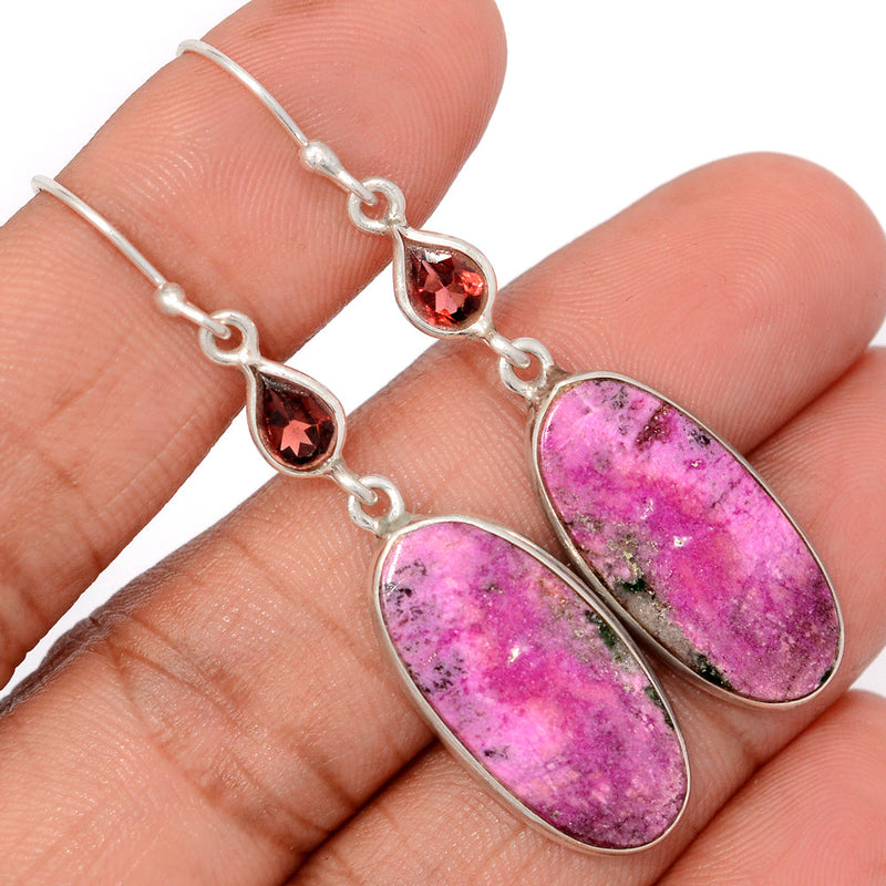 2.2" Cobalt Cabochon & Garnet Faceted Earrings - CLCE56