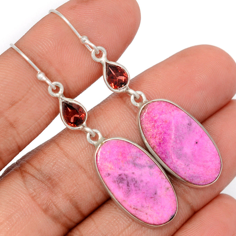2.1" Cobalt Cabochon & Garnet Faceted Earrings - CLCE59