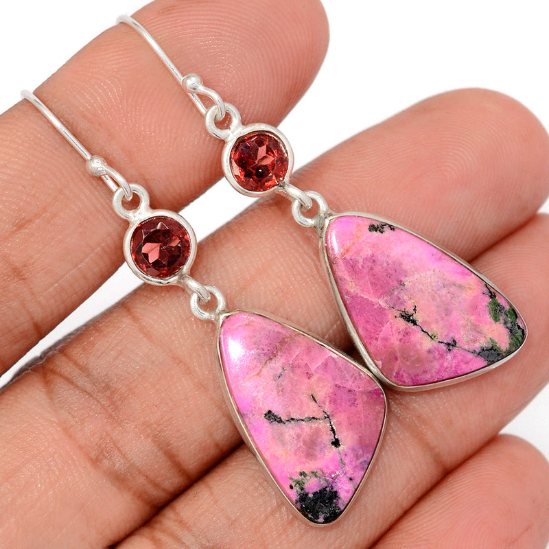 2.1" Cobalt Cabochon & Garnet Faceted Earrings - CLCE62