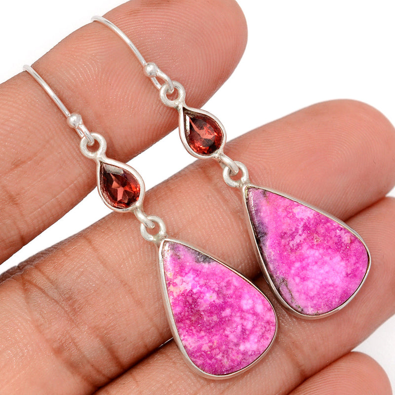 2" Cobalt Cabochon & Garnet Faceted Earrings - CLCE65