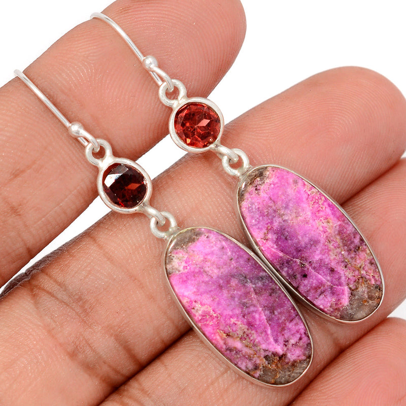 2.1" Cobalt Cabochon & Garnet Faceted Earrings - CLCE72