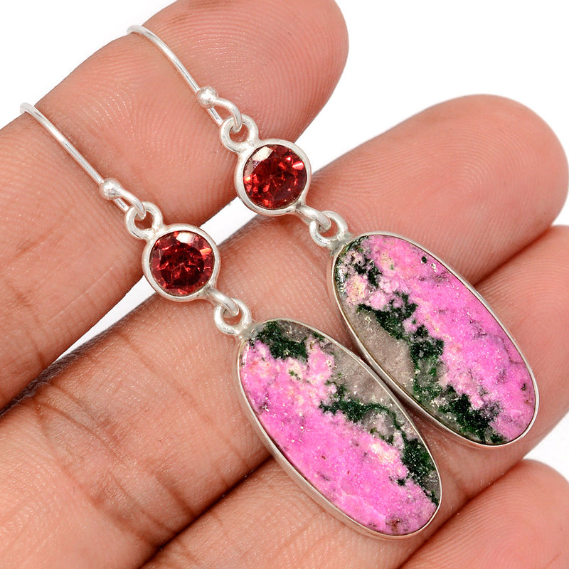 2.1" Cobalt Cabochon & Garnet Faceted Earrings - CLCE75