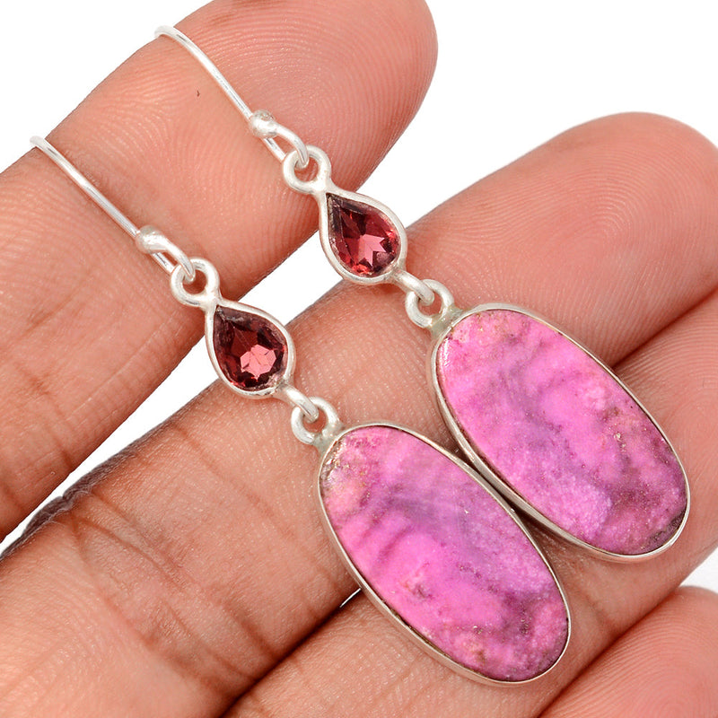 2.1" Cobalt Cabochon & Garnet Faceted Earrings - CLCE76