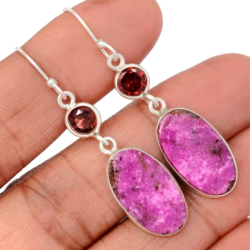 2" Cobalt Cabochon & Garnet Faceted Earrings - CLCE78