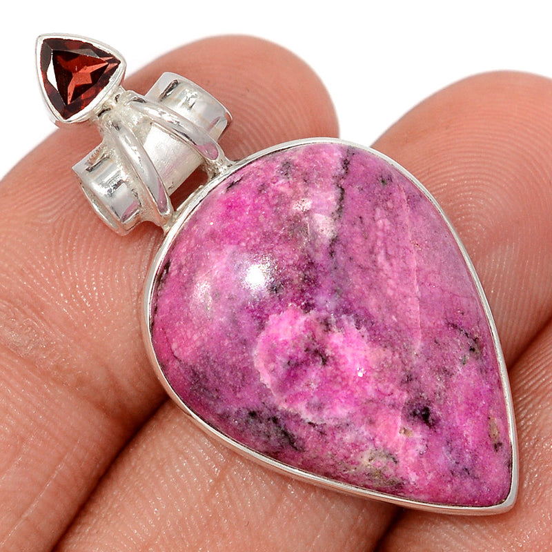 1.7" Cobalt Cabochon & Garnet Faceted Pendants - CLCP111