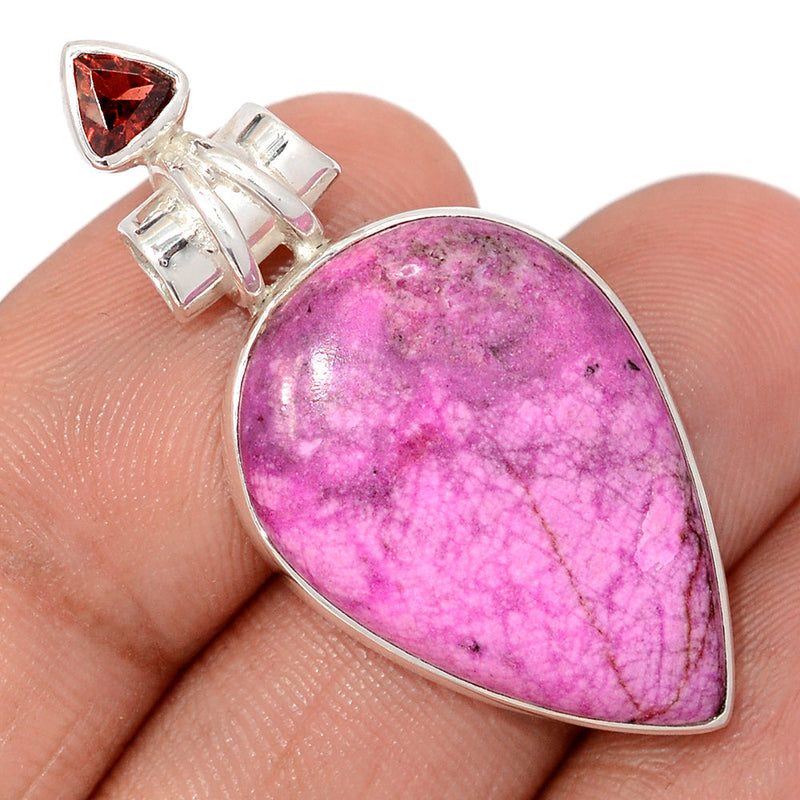 1.7" Cobalt Cabochon & Garnet Faceted Pendants - CLCP57